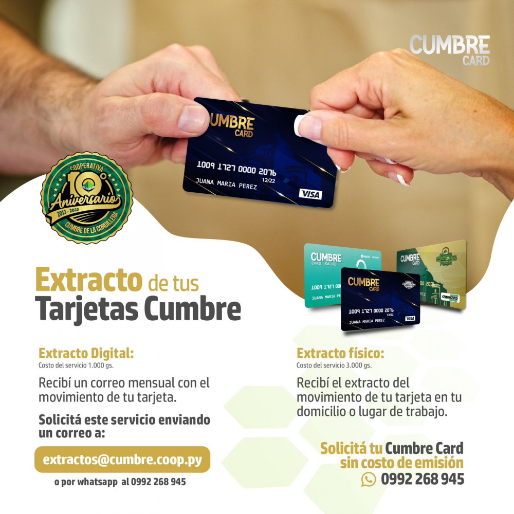Extractos de tus Tarjeta Cumbre 🤝🏽